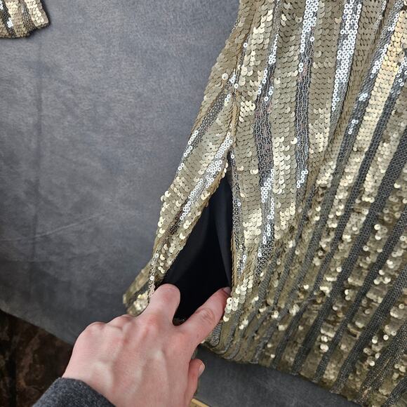 Dolce Cabo Gold Stripe Sequin Open Front Jacket Glam NYE Holiday Party Blazer - Picture 7 of 8
